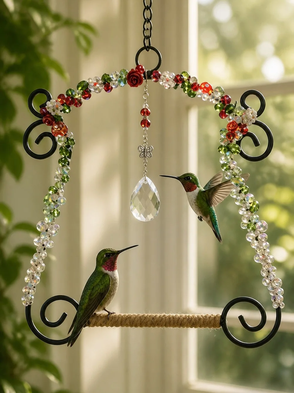 Crystal Hand Beaded Humming Bird Perch